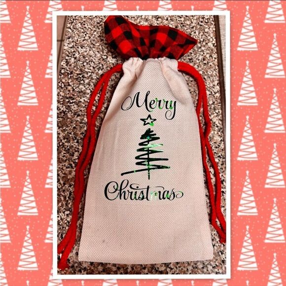 Buffalo Plaid Trim Wine Bottle Gift Bag - Picture 2 of 2